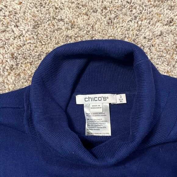 Chico’s Blue Turtleneck Sweater 3/4 Sleeves Size XL - Picture 3 of 5